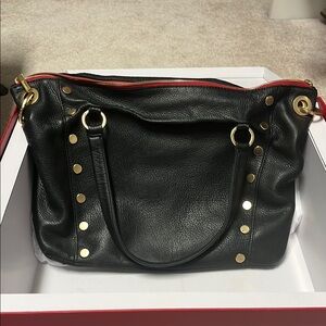 Hammitt Black and Gold Shoulder Bag with Textured Leather